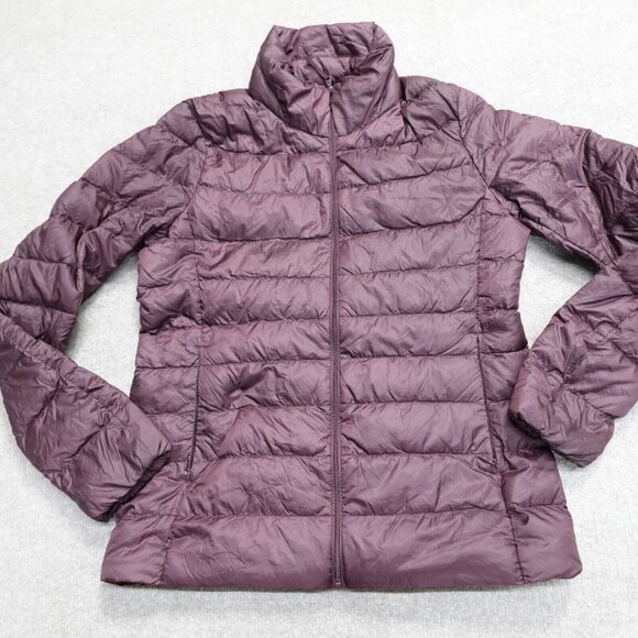 Uniqlo Womens Jacket Medium Red Burgundy Zip Down Filled Puffer - Picture 1 of 10